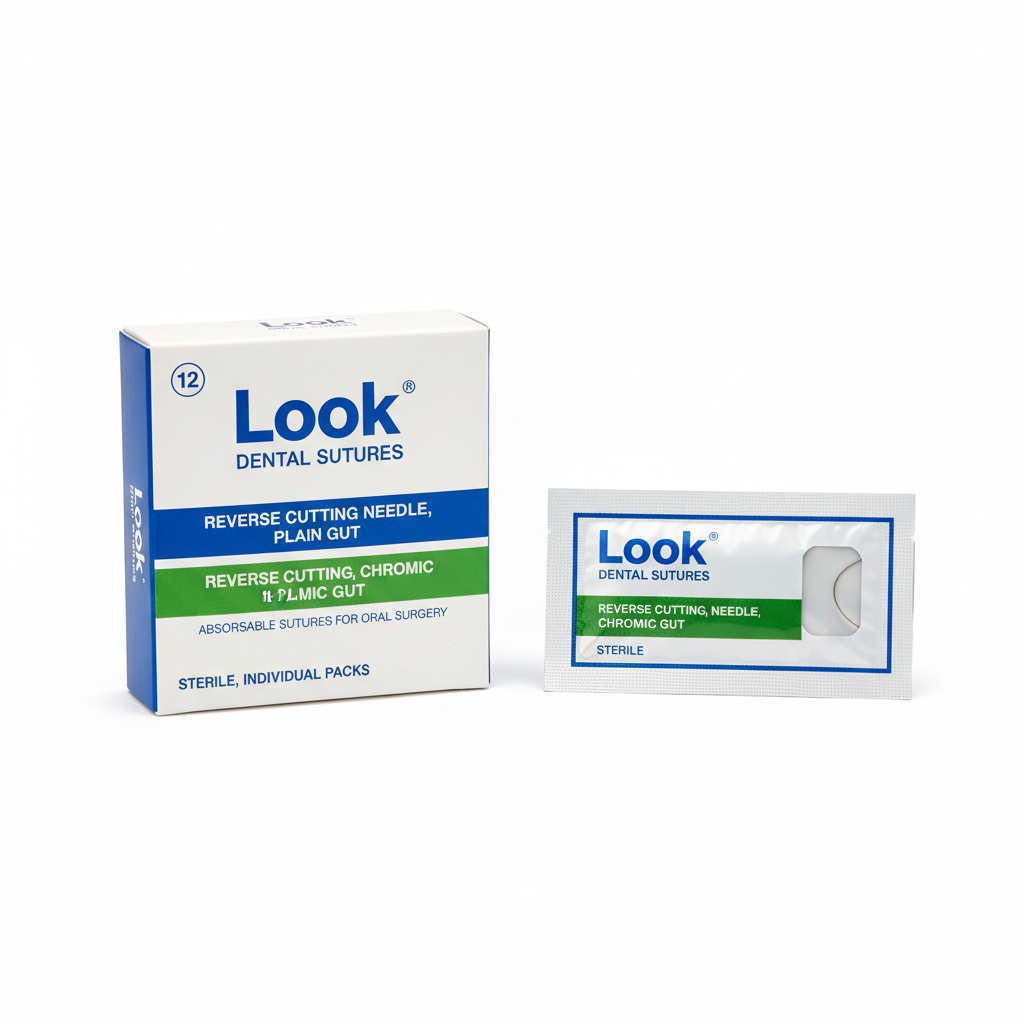 Look Dental Sutures Reverse Cutting Needle Plain Gut Chromic Gut Box of 12