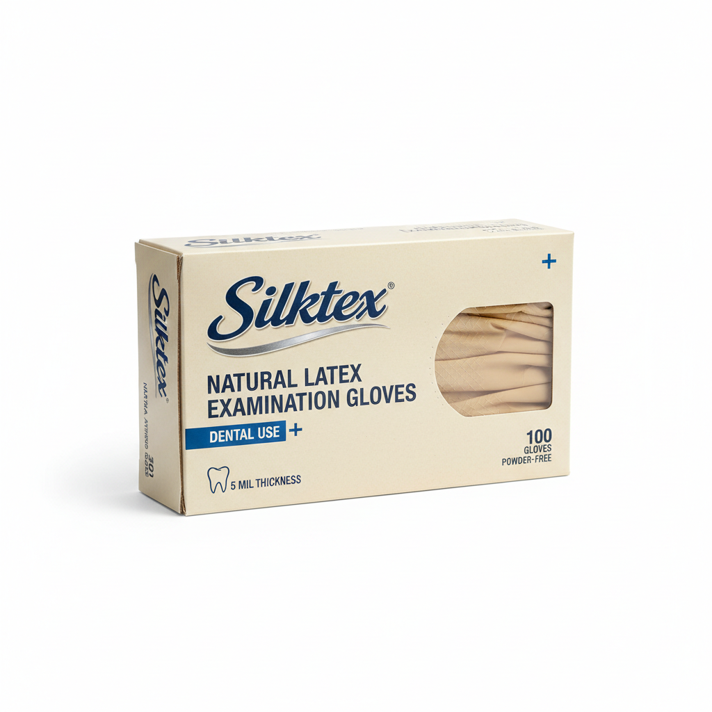 Ronco Silktex Natural Latex Examination Gloves 5 Mil Box of 100