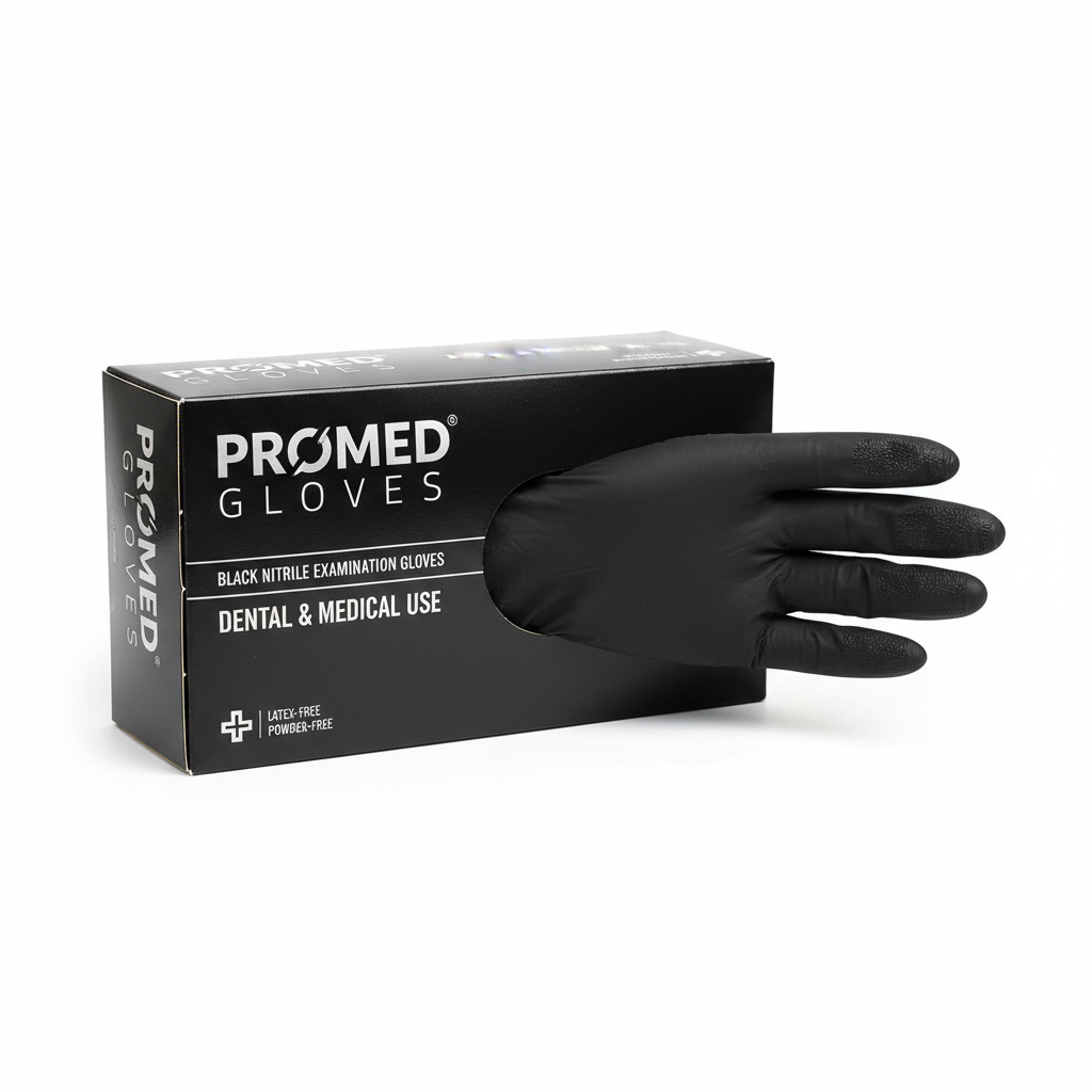 INTCO Black Nitrile Examination Gloves Box of 100